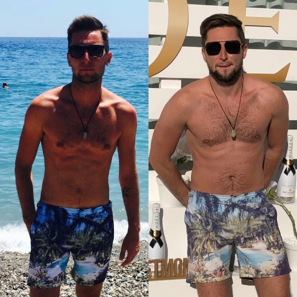 Client transformation progress image from Piero Fitness PT.